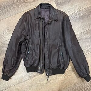 Roots Chocolate Leather Bomber Jacket